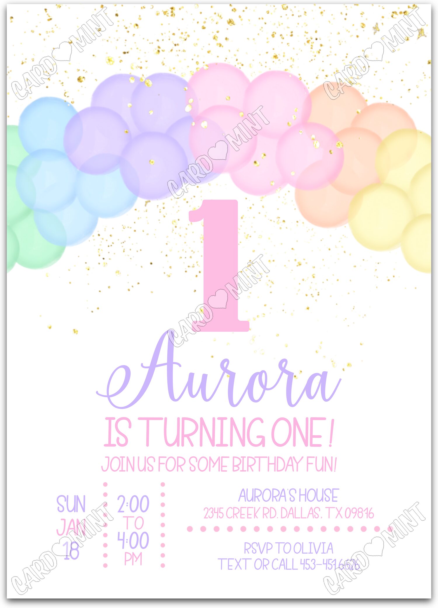 Editable Join Us For Some Fun pink balloons girl Birthday Party Invitation EV1138