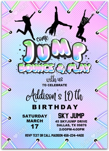 Editable Come Jump Birthday Party Invitation printable or evite for girl with trampoline, green/black EV1169