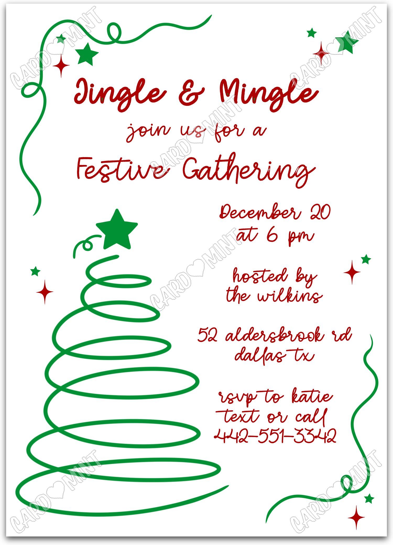 Editable Jingle & Mingle white spiral Christmas tree Christmas Christmas Party 5"x7" Invitation EV1693