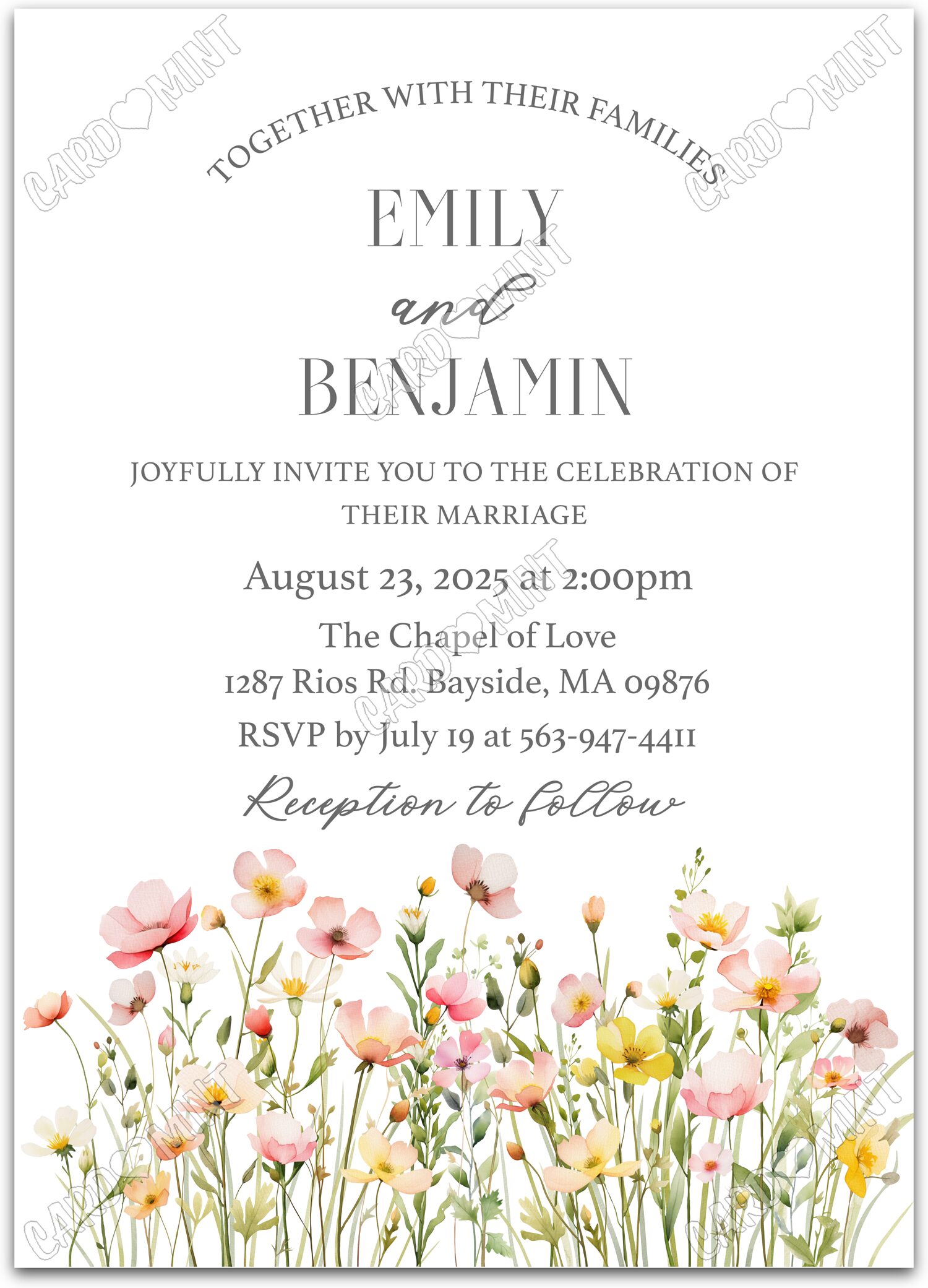 Editable Pastel Wildflowers white colorful wildflowers Wedding Ceremony 5"x7" Invitation EV1798