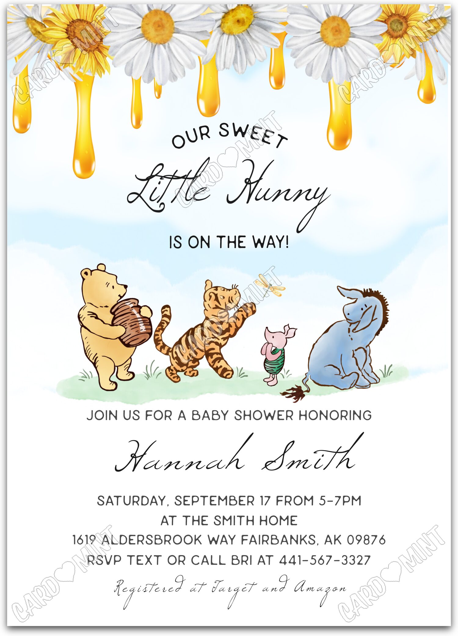 Editable Our Sweet Little Hunny white Winnie the Pooh boy Baby Shower 5"x7" Invitation EV1804