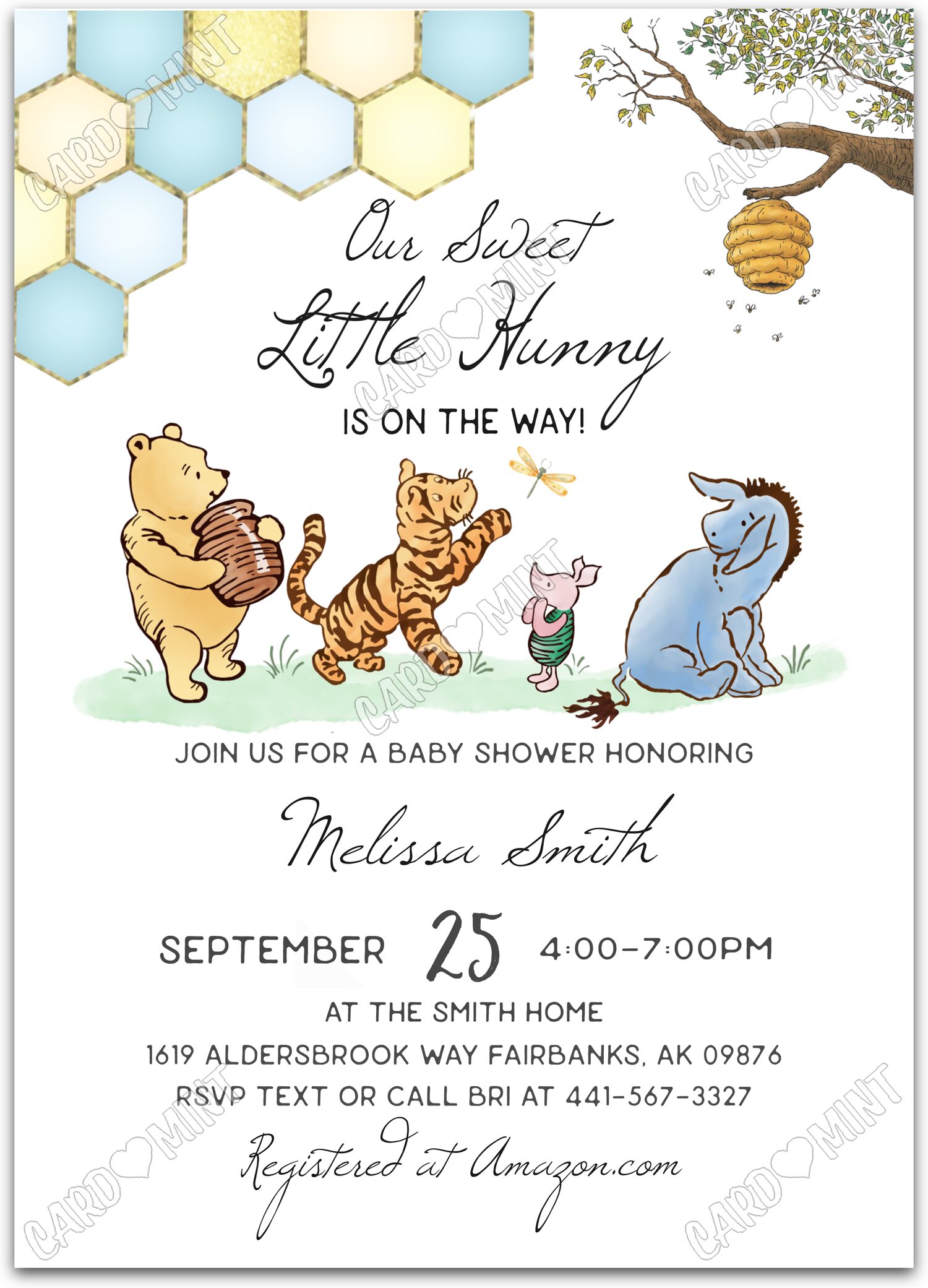 Editable A Little Hunny white honey bees boy Baby Shower 5"x7" Invitation EV1831