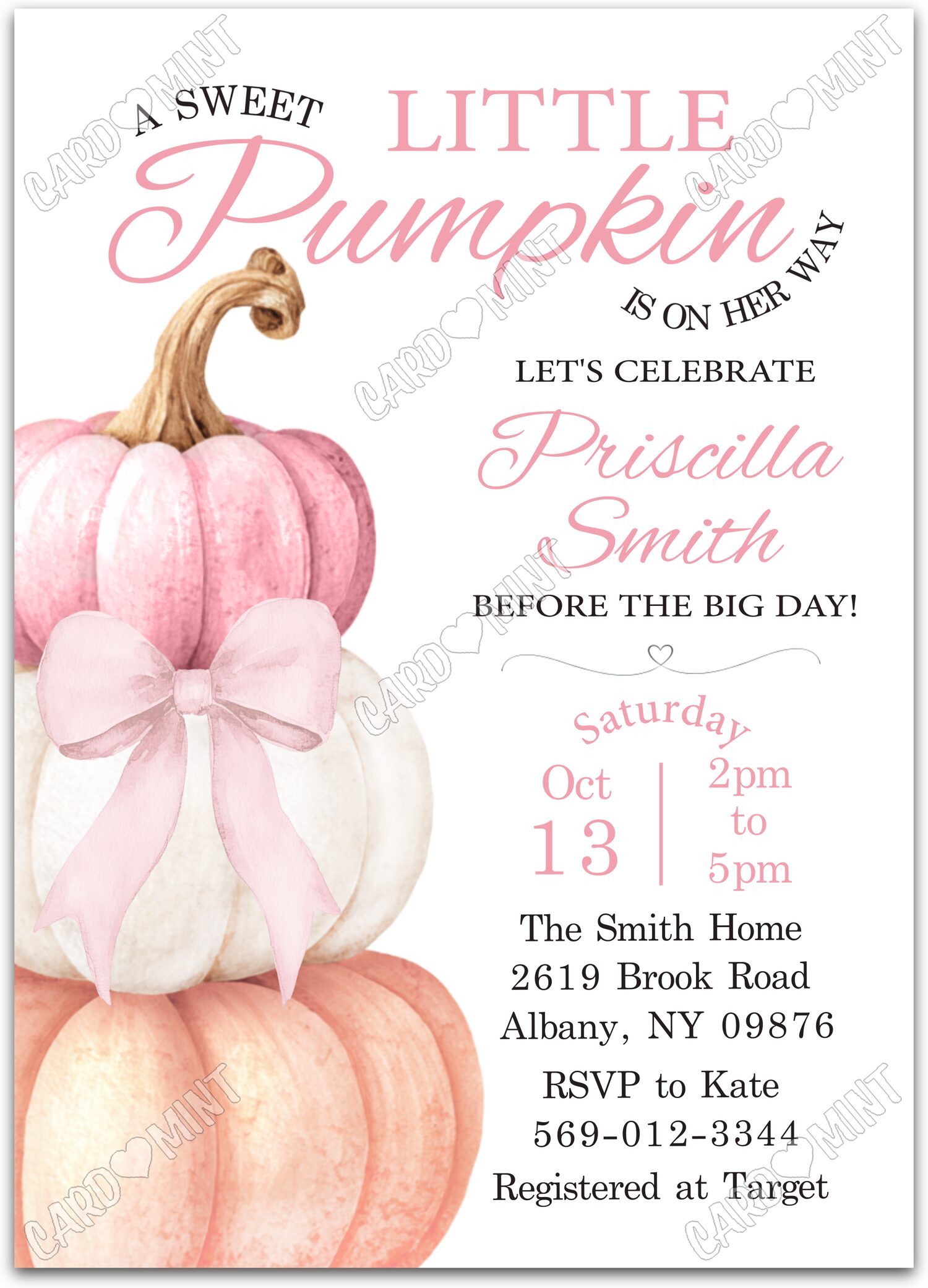 Editable Sweet Little Pumpkin white colorful pumpkins girl Baby Shower 5"x7" Invitation EV1837