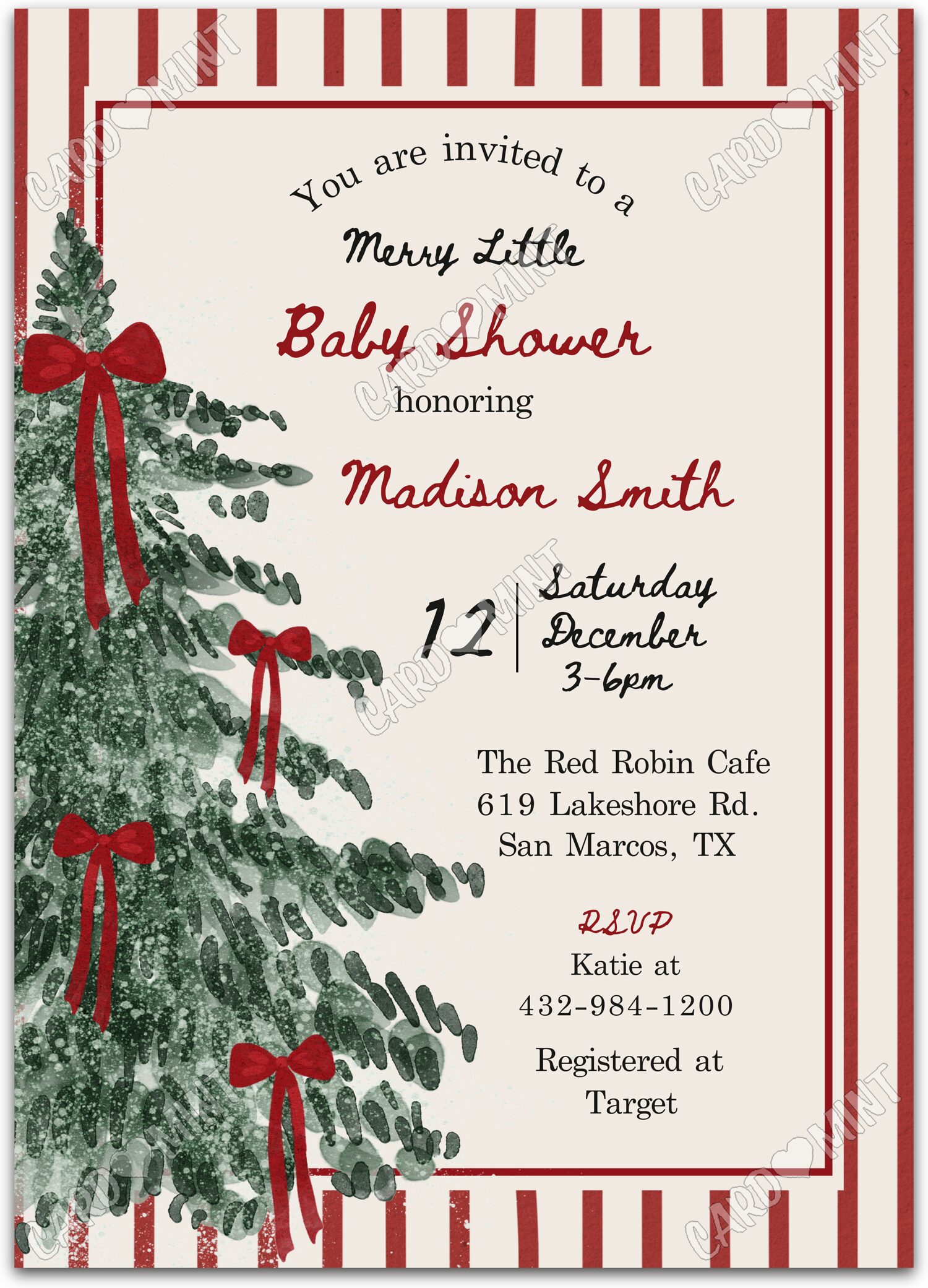 Editable Merry Little Christmas beige holiday tree neutral Christmas Baby Shower 5"x7" Invitation EV1887