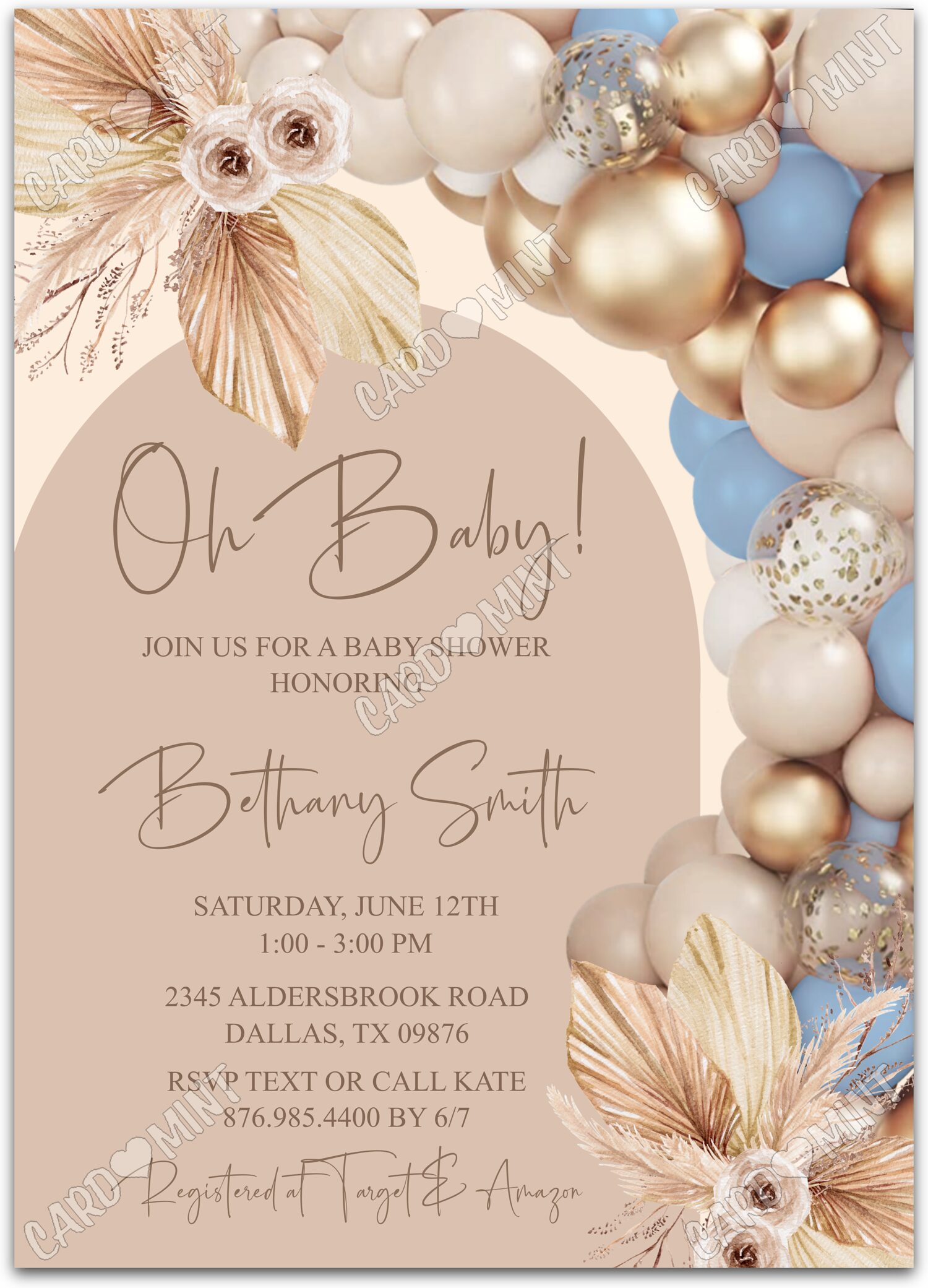 Editable Oh Baby! beige balloon arch neutral Baby Shower 5"x7" Invitation EV1925