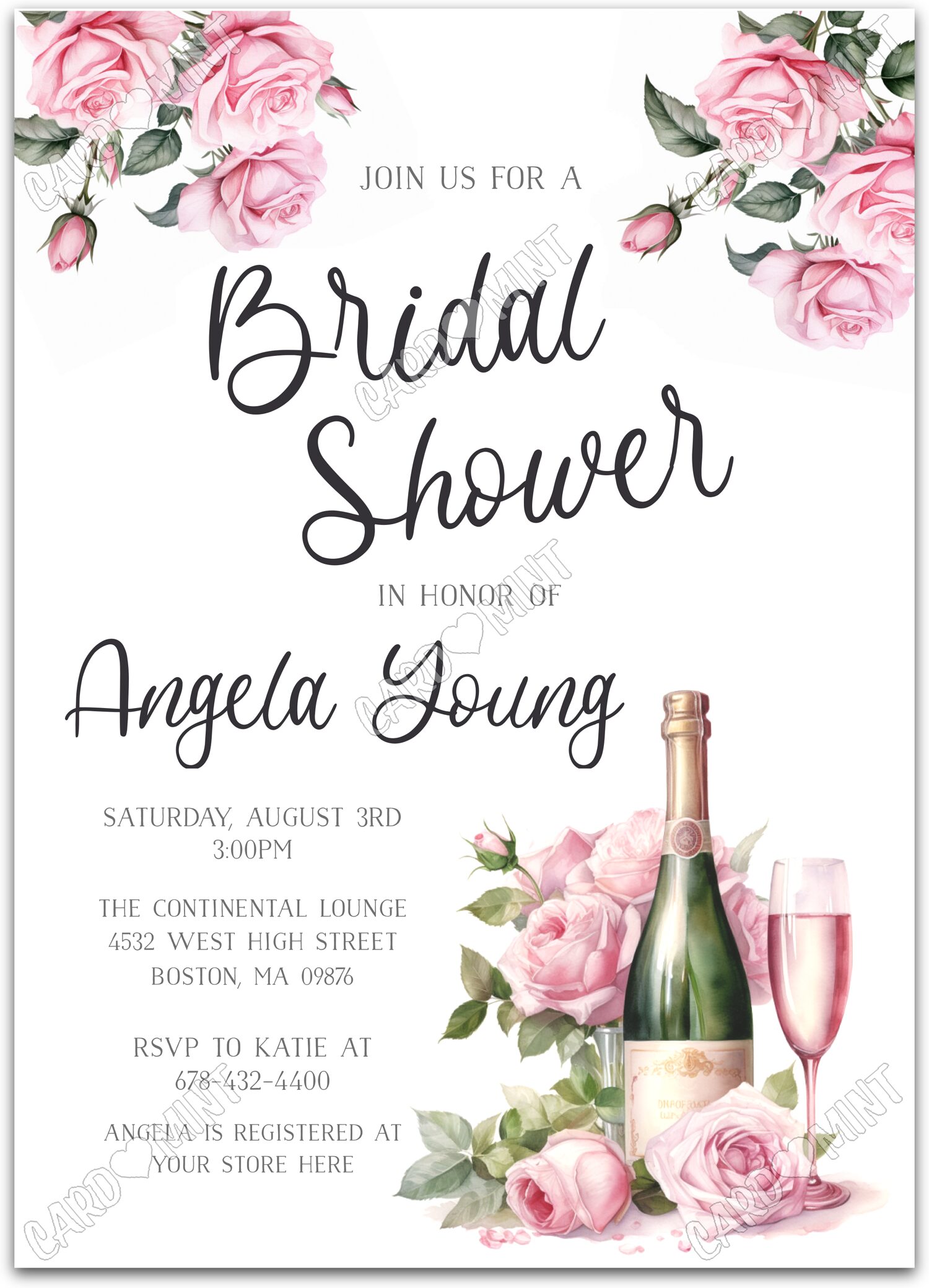 Editable In Honor Of pink pink roses Bridal Shower 5"x7" Invitation EV2044