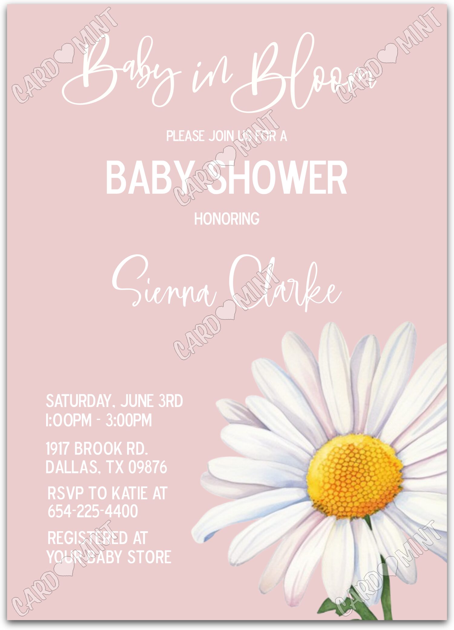 Editable Baby in Bloom pink daisy girl Baby Shower Invitation EV2052