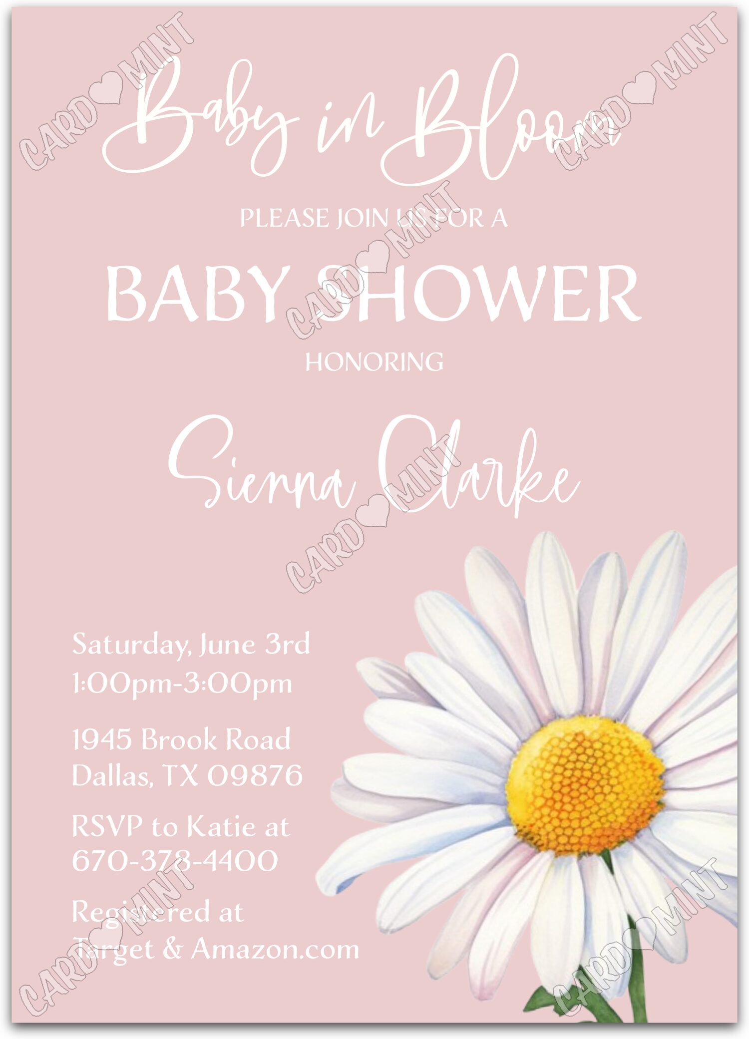 Editable Baby in Bloom pink daisy girl Baby Shower Invitation EV2052