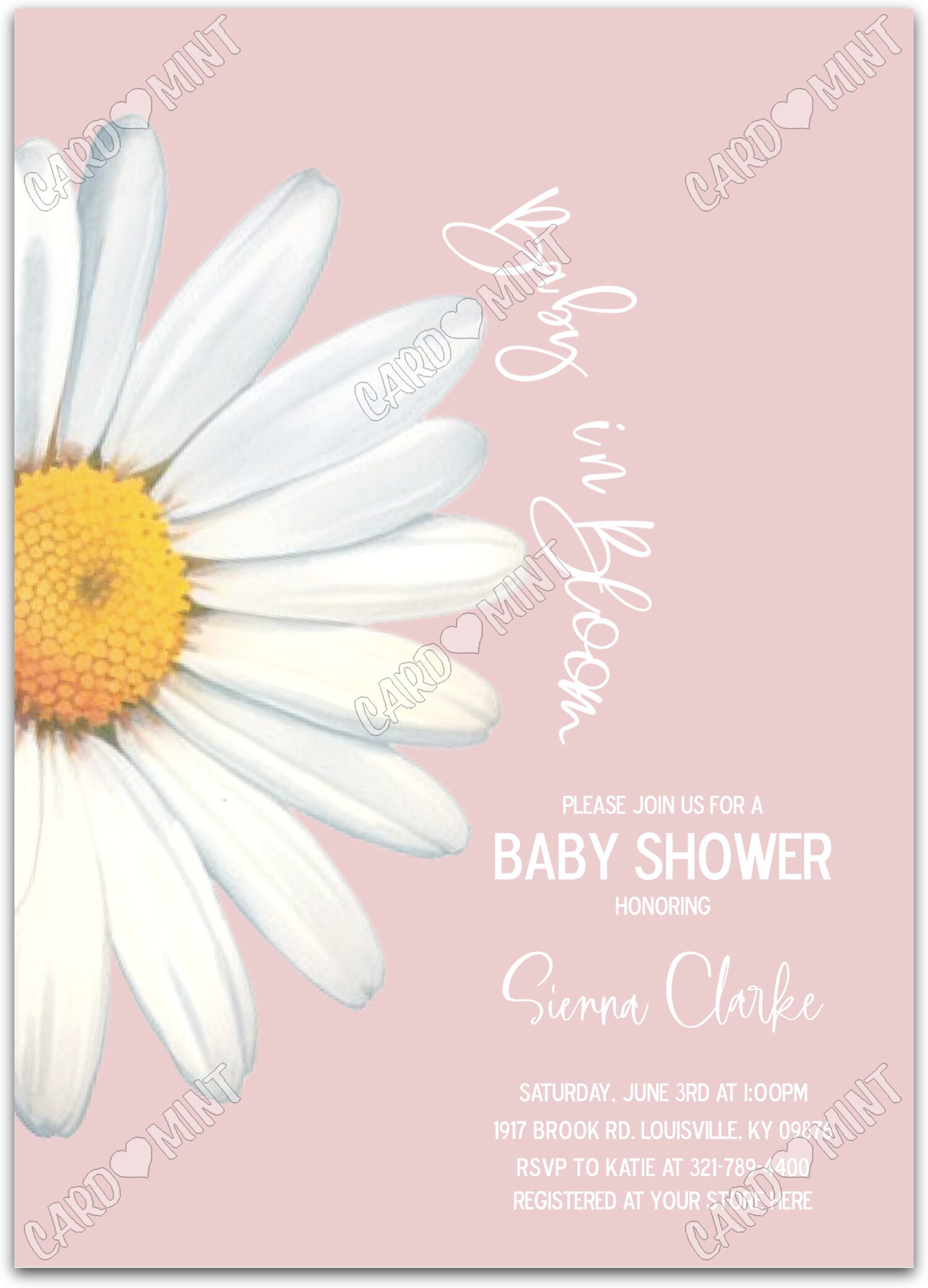 Editable Baby in Bloom pink daisy girl Baby Shower Invitation EV2059