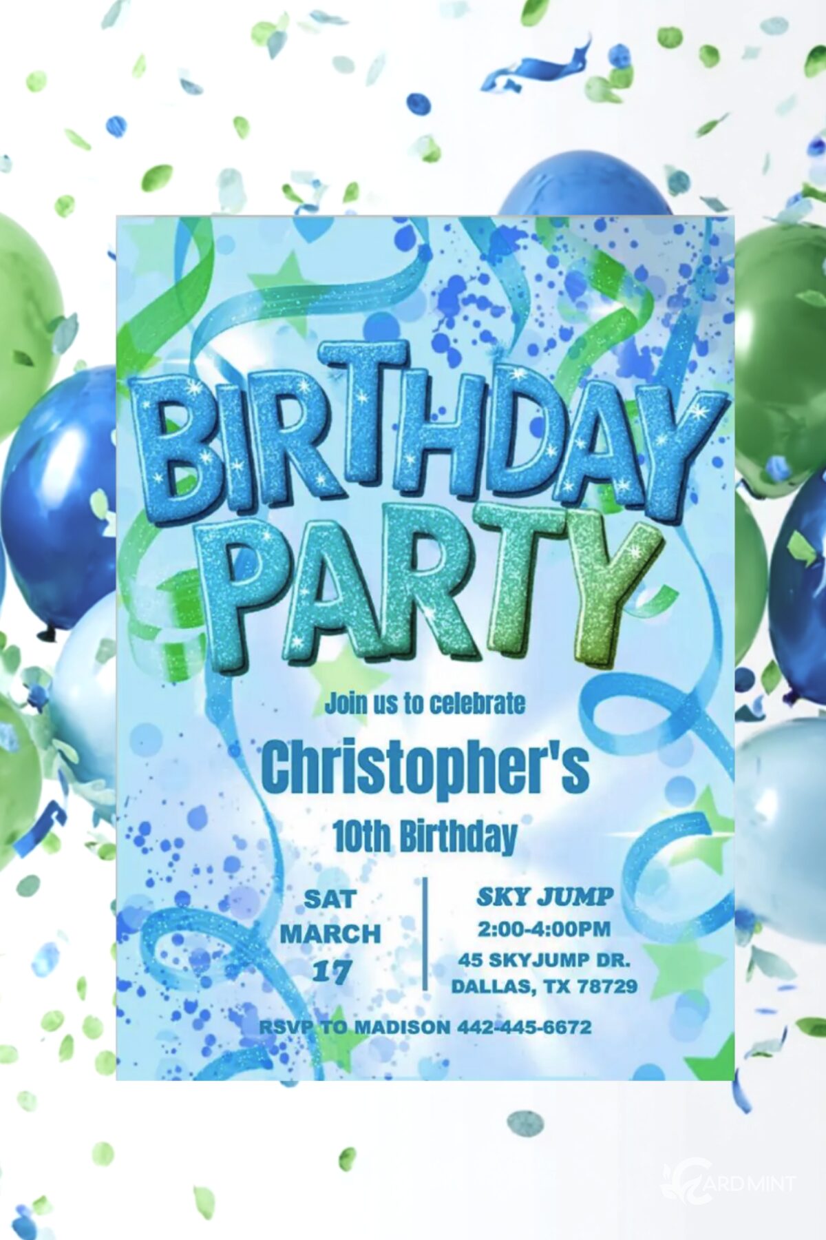 The Perfect Blue and Green Birthday Party Invitation for a Stylish Celebration